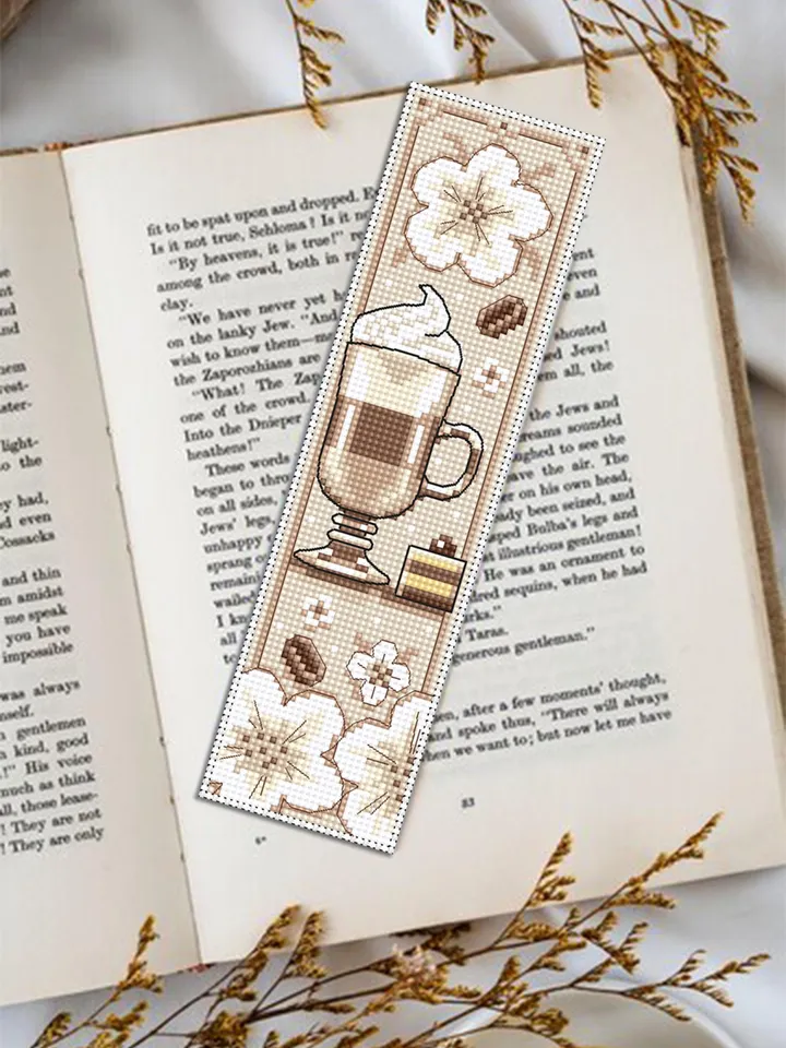 Coffee bookmark cross stitch pattern PDF download Coffee cross stitch chart, Bookmark pattern digital PDF, Coffee lover gift, Latte  #B373