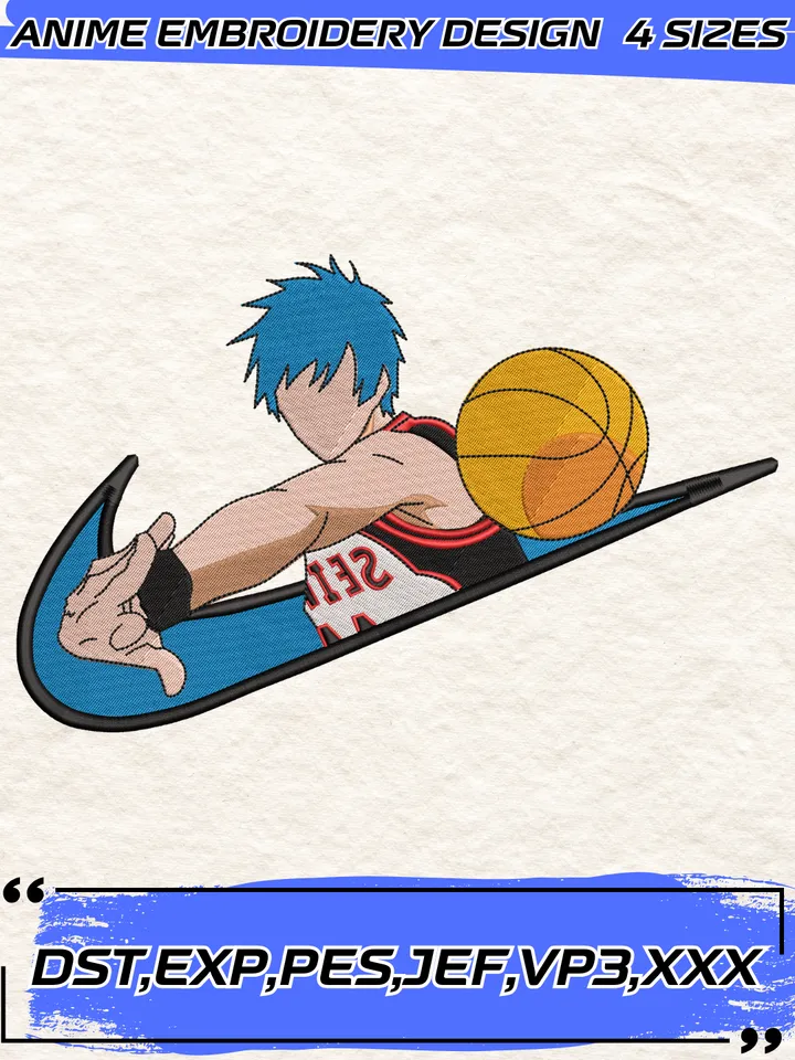 Swoosh x Kuroko Embroidery Design,Kuroko No Basuke Embroidery Design,Machine Embroidery Design File,4 Sizes, Instant Download