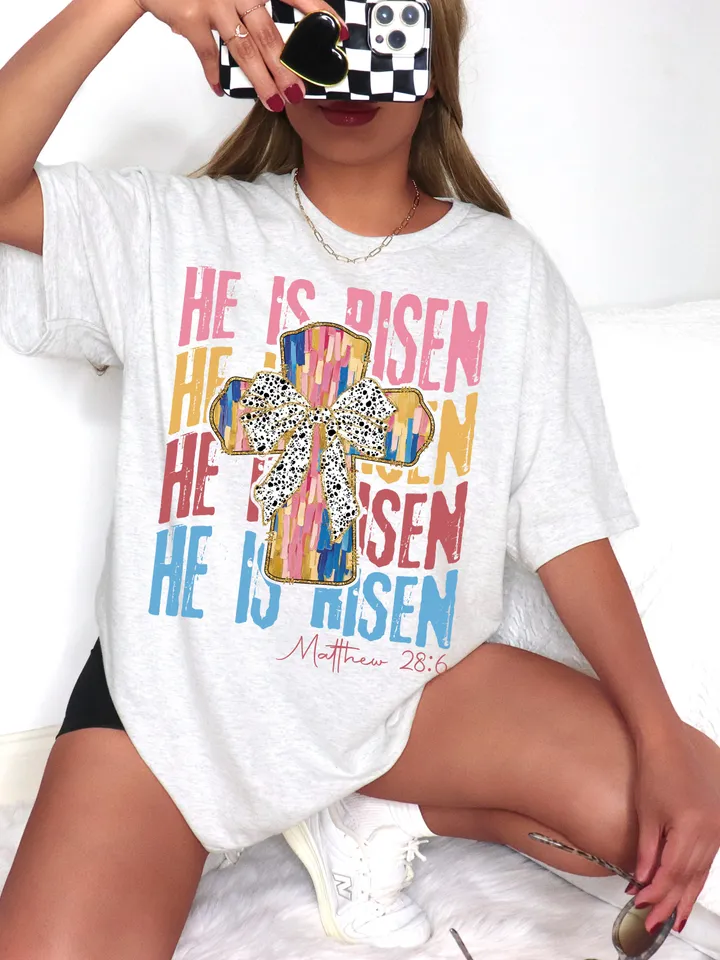 He is Risen png, Christian Easter Png, Matthew 28:6, Easter bible verse png, Risen png, Glitter Easter png, Easter coquette png, brushstroke