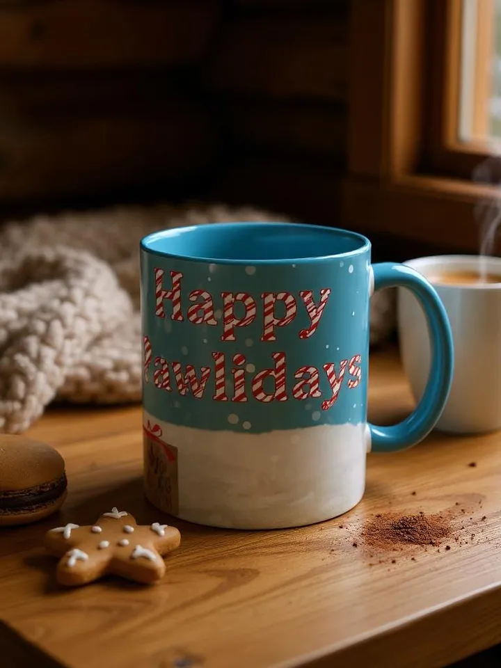 Ceramic Coffee Mug Festive Dog Themed Happy Pawlidays Pet Lover Gift Cup, Christmas Winter Beverages, Holiday Decor, Dog Mom, 11,15oz