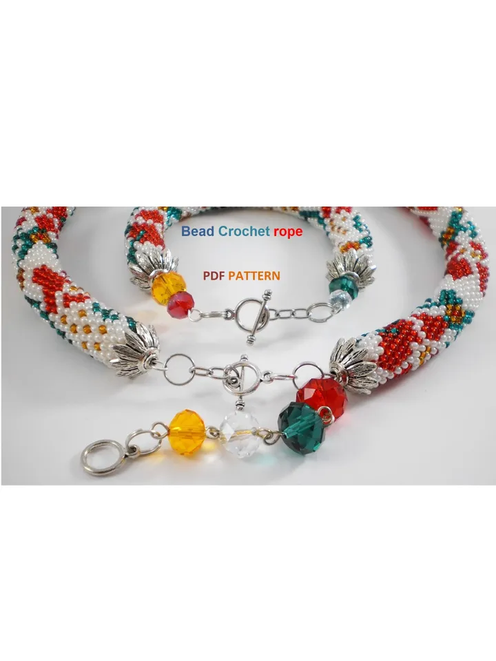 Bead Crochet rope pattern "Moldoveanca" necklace and bracelet Instant Download