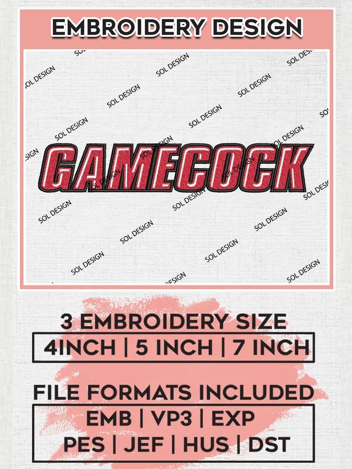 NCAA Gamecocks Football Team Writing Logo Embroidery Design Files, NCAA Jacksonville State Gamecocks Machine Embroidery, NCAA Teams, Game Day, 3 sizes, NCAA Machine embroidery designs, Digital Download