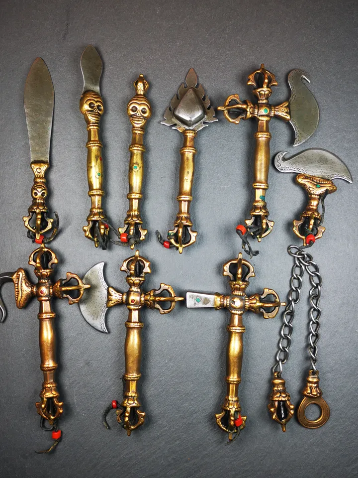 Gandhanra Antique Tibetan Buddhism Ritual Implements, Tantric Practitioner Vajra Chopper Phurba,1 Set of 10 PCs