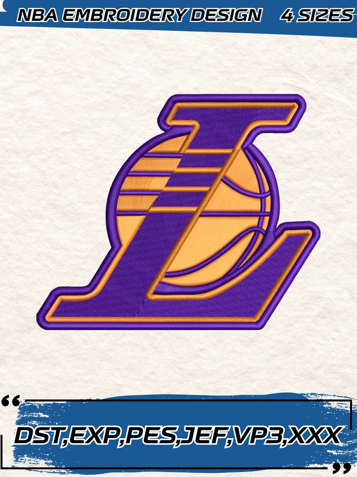 Los Angeles Lakers Logo Embroidery Designs,NBA Logo Embroidery Files, Machine Embroidery Design File, 4 Sizes,Digital Download