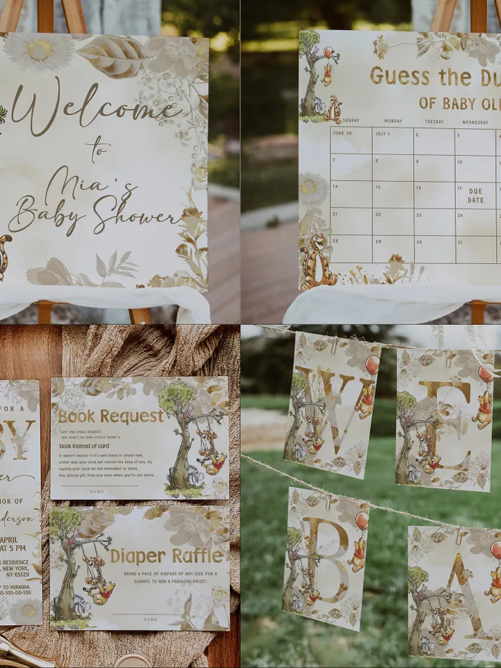 Winnie the Pooh Baby Shower Bundle; Large Winnie the Pooh Baby Shower Set; Honey Bear Baby Shower; We can Bearly Wait shower bundle; poom77