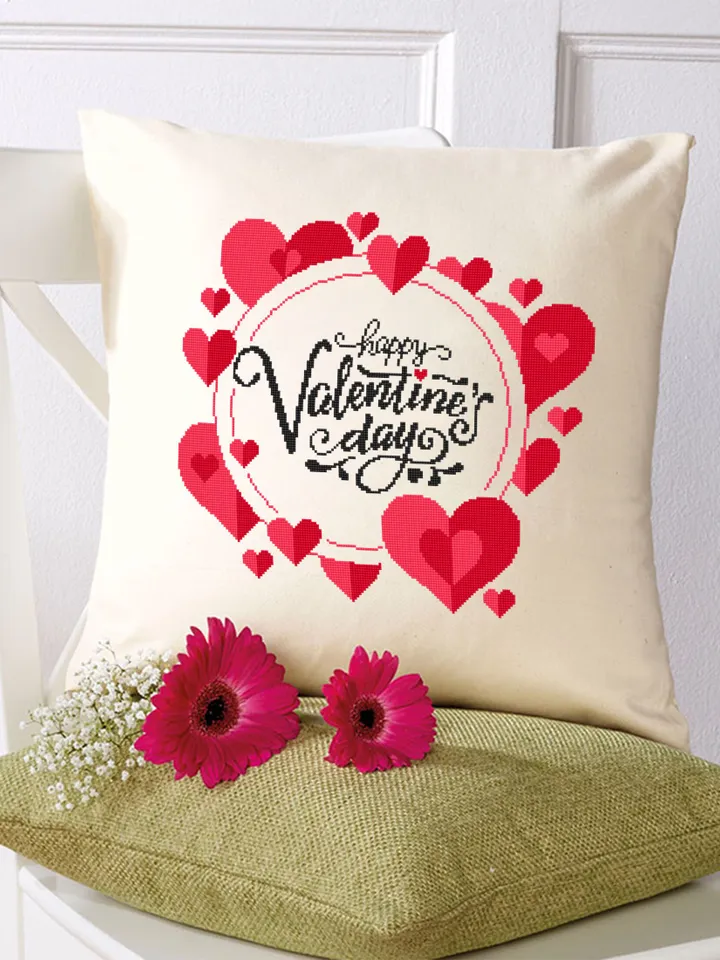 Happy Valentines day cross stitch pattern download PDF, Love quotes cross stitch chart, Cute heart embroidery PDF, Love lettering stitch #V3