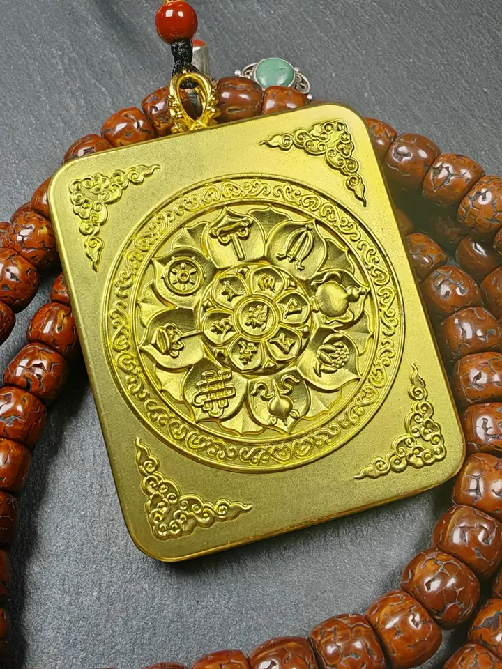 Gandhanra Hand Painted Tibetan Gau Ghau Shrine,Consecration Yellow Jambhala Amulet,Mini Tibetan Buddhist Altar Pendant