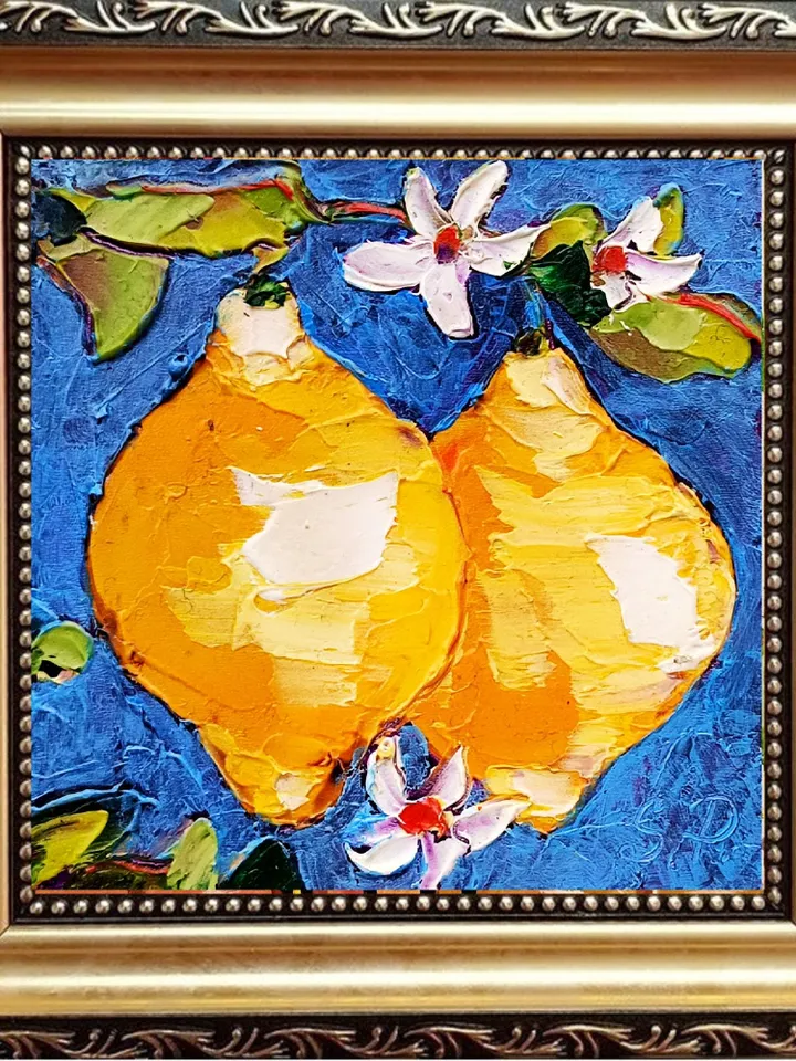 Lemon Painting Fruit Original Art Impasto Oil Painting Italy Fruit Small Artwork 4 by 4 Handmade Gift by Art ProkopaloSv