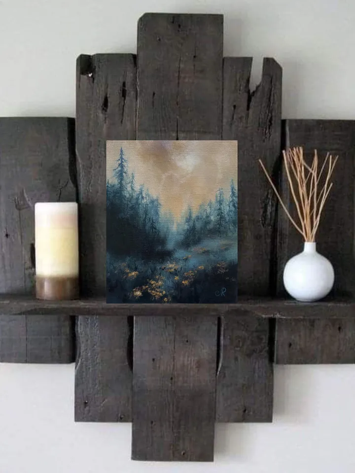 Forest Oil Painting Trees Original Wall Art Foggy Forest Painting