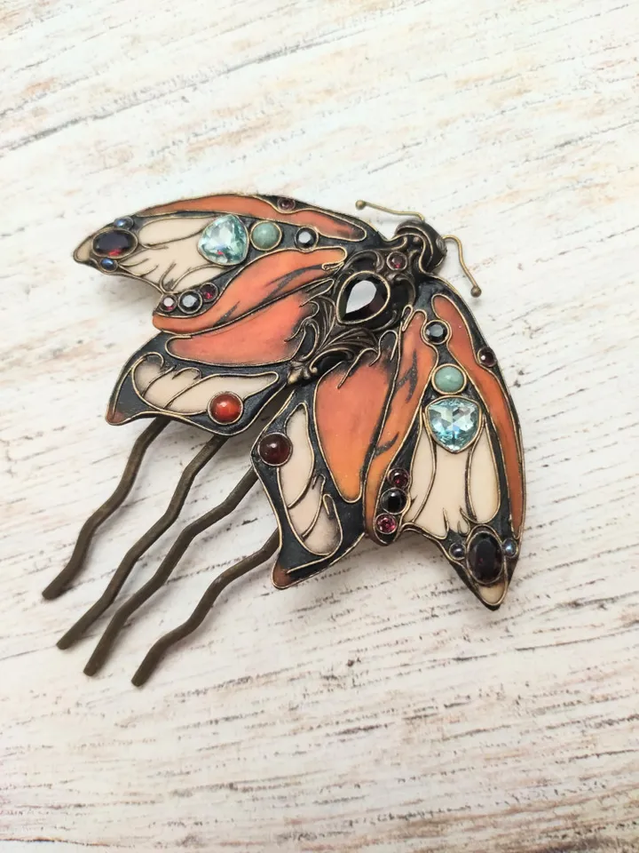 Large Orange Monarch Butterfly pin, Large Butterfly hairpin, summer hairpin