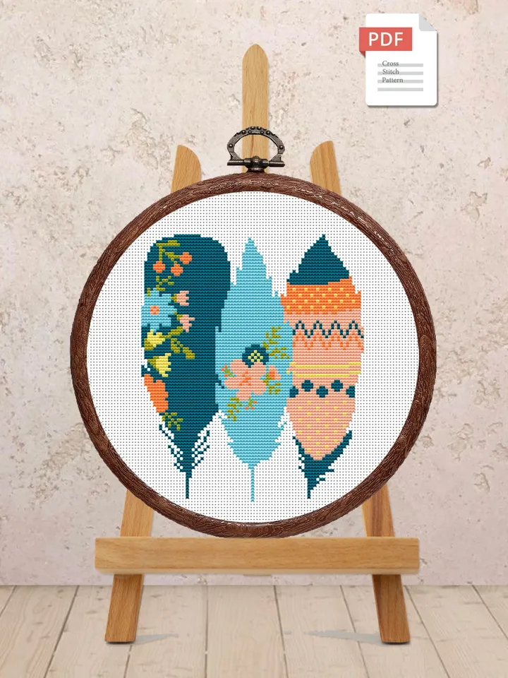 The Feathers Cross Stitch Pattern, Feather Cross Stitch Pattern, Folklore Cross Stitch Pattern, Boho Feather Patterns #oth005