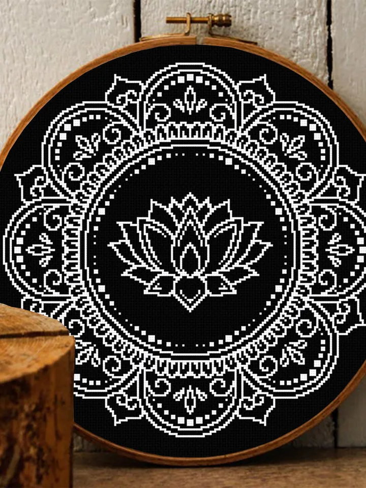 Lotus mandala cross stitch pattern download PDF Flower lotus cross stitch chart, Floral mandala pattern digital PDF Mandala embroidery #M151