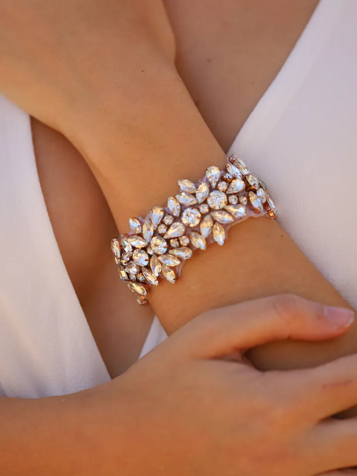 Silver | Rose Gold Bridal Cuff, Crystal Wedding Cuff, Crystal Bridal Bracelet, Rhinestone Cuff Bracelet, Vintage Wedding Jewelry Jewellery