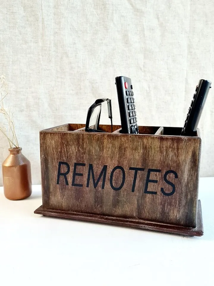 Farmhouse remote holder Remote control holder with grey felt bottom inside