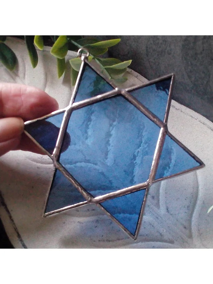 Star of David, Hanukkah, jewish star, Blue snowflake suncatcher, new year tree toy, seals of Solomon, star car hanger