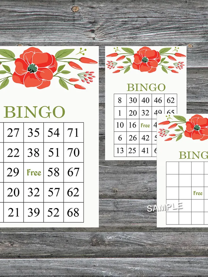 Poppy bingo game card,Floral bingo game card,Floral Printable Bingo,Flower themed bingo,INSTANT DOWNLOAD-114