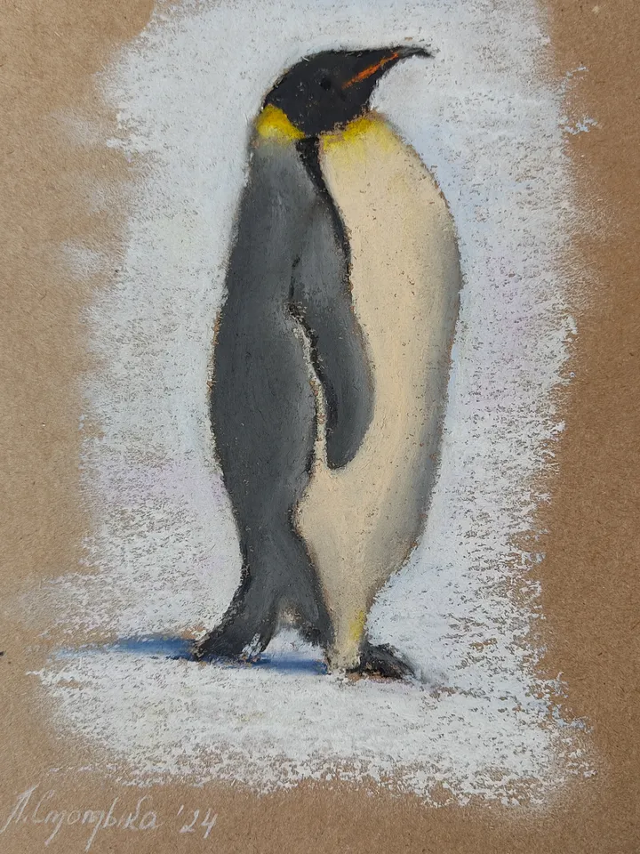 Penguin. Original oil pastel painting.