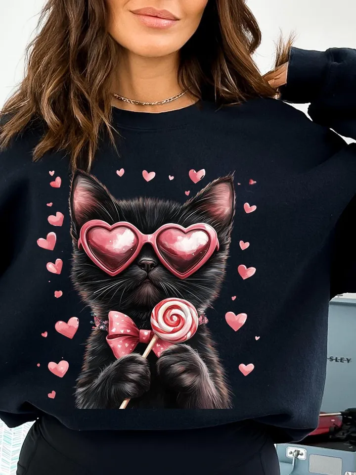 Valentine Cute Cat Png, Funny Cat With Sunglasses, Blowing Bubble PNG, Trendy Valentine Png, Cat Lover Png, Heart Love Cat Valentine Png