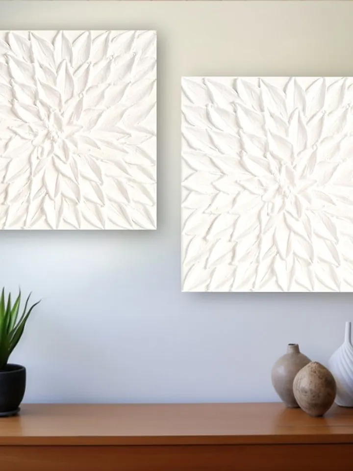White Textured Wall Art, Set of 2 Art, Modern Wall Art Set, Abstract Canvas Art
