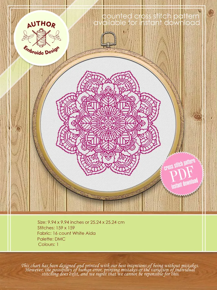 Lotus flower cross stitch pattern download PDF, Set Lotus mandala cross stitch chart, Mandala pattern PDF, Floral ornament cross stitch #S31