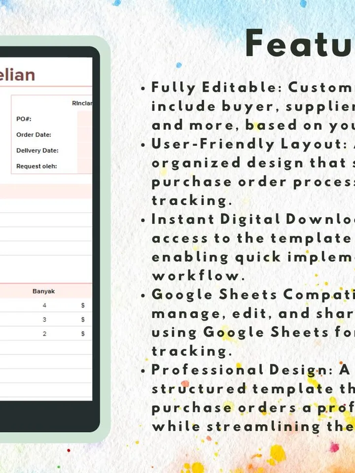 Editable Purchase Order Template | Easy to Use Digital Download | Google Sheets Business PO Tracker