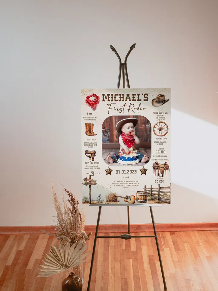 Editable Milestone Sign First Rodeo Birthday party ; Wild West Cowboy Party template; Our little cowboy one Party Birthday; fr12