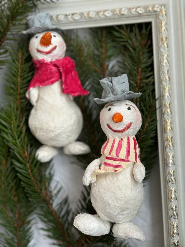 Handmade Snowman Friends Christmas Ornament - Xmas decorations. Christmas tree toy
