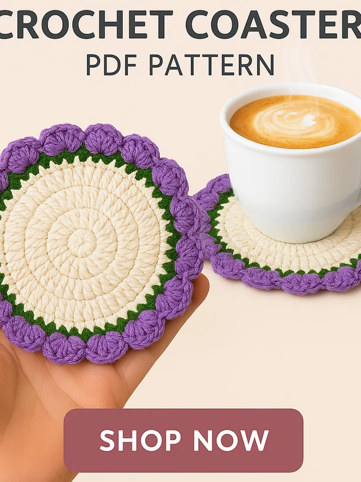 Modern Crochet Round Coaster Pattern PDF – DIY Flower Mug Rug & Free Surprise Crochet Pattern for Beginners