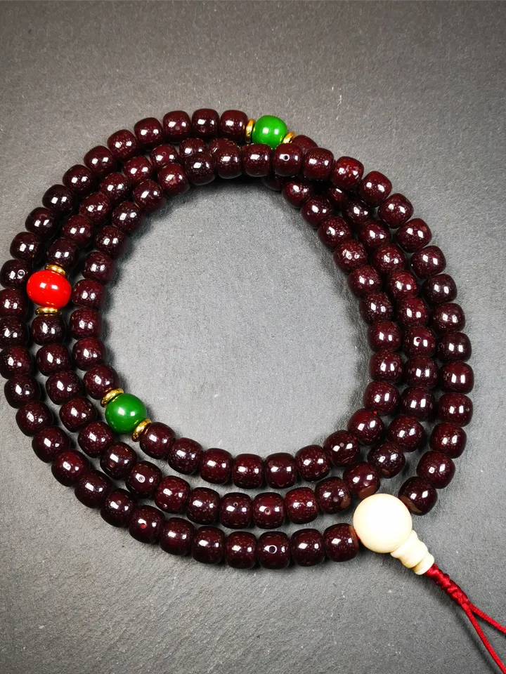 Gandhanra Large 108 10mm Lotus Seed Beads Mala,Barrel Shape Prayer Beads Necklace,Tibeatn Rosary Beads,40" Length
