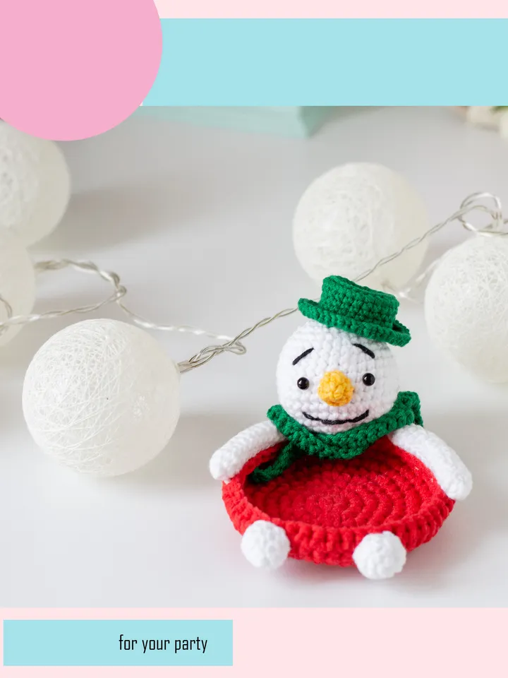 Crochet pattern amigurumi christmas snowman coaster toy pattern PDF file in ENG for beginners