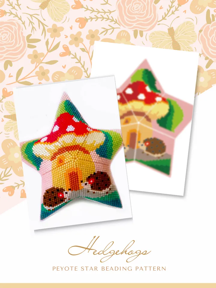 3D Peyote Star, Hedgehogs Beading Pattern, Beadwork Animal Ornaments