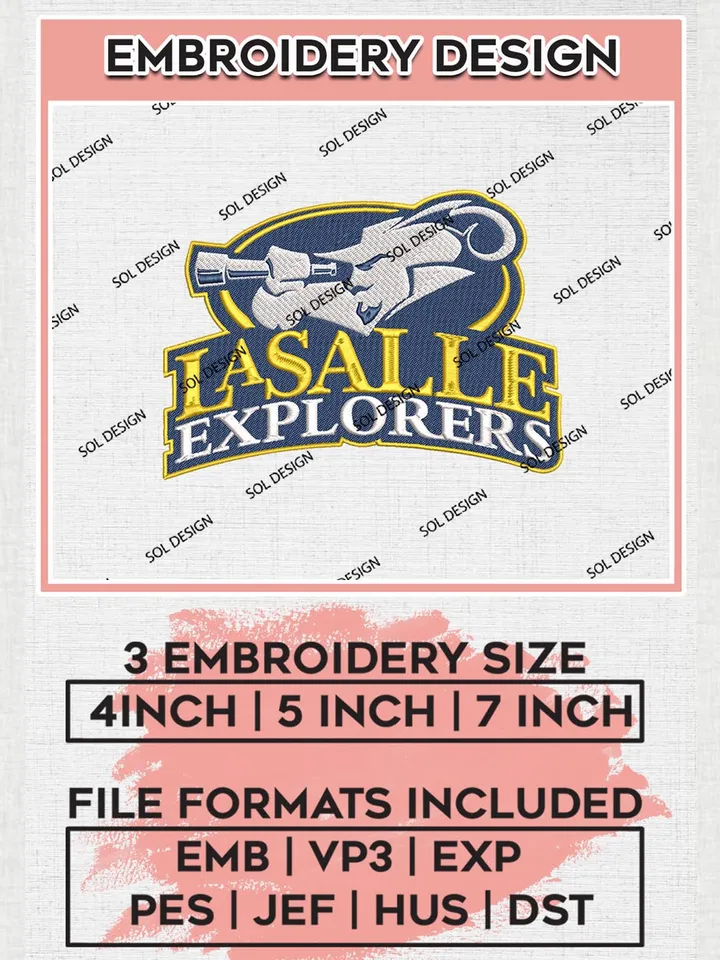 NCAA La Salle Explorers Team Logo Machine Embroidery Design, NCAA La Salle Explorers Team Design Design files, NCAA Team Embroidery Designs, NCAA Machine Embroidery Designs, Digital Download