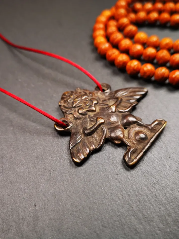 Gandhanra Antique Tibetan Buddhist Amulet Pendant - Garuda - The Golden-Winged Bird,Made of Thokcha,100 years Old