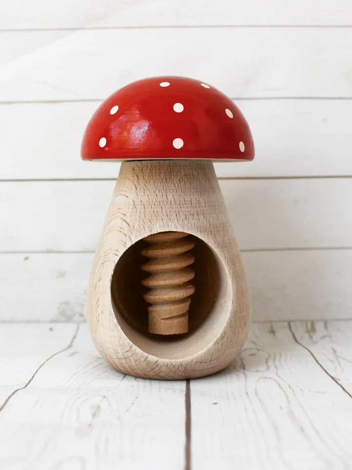 Montessori wooden toy, Wooden mushroom fly agaric, Natural learning toy