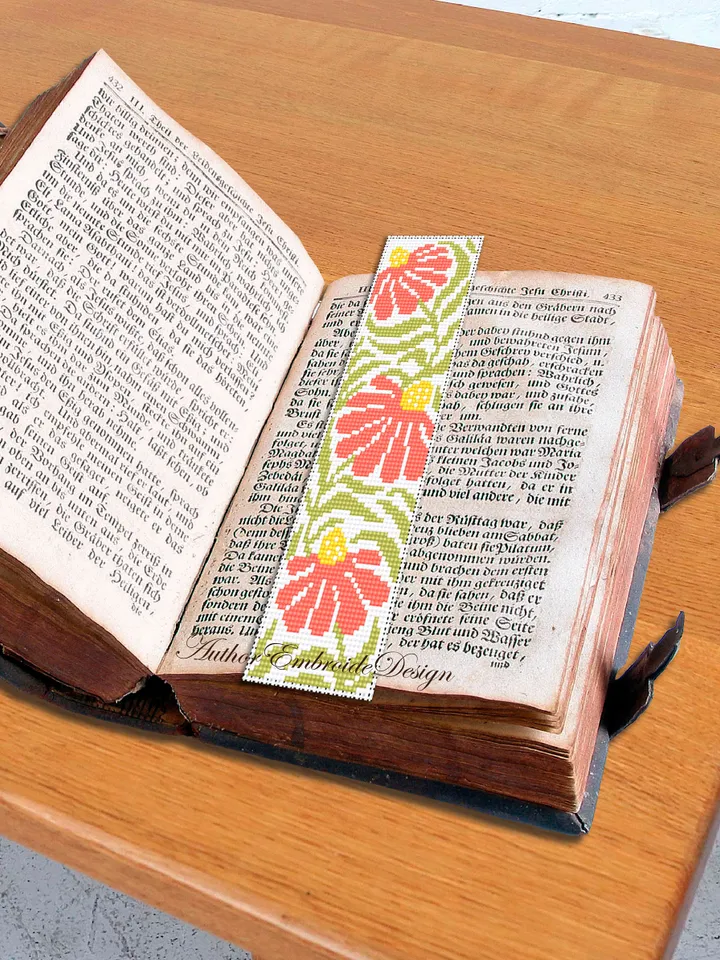 Abstract flowers bookmark cross stitch pattern PDF download Boho flowers cross stitch chart, Modern bookmark pattern digital PDF #B305