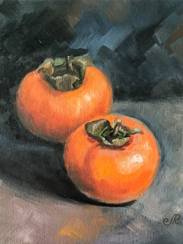 Fruit Still Life Original Oil Painting Persimmon Painting Kitchen Wall Art Fruit Small Oil Painting