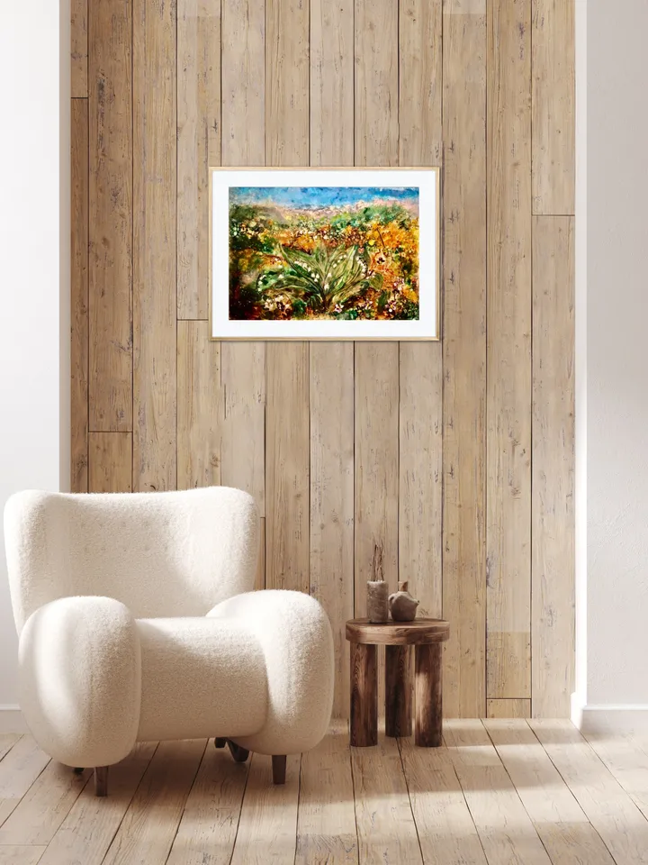 Lillies of the valley original watercolour and alcohol inks mix media painting on yupo paper,flowers painting, flower fields landscape