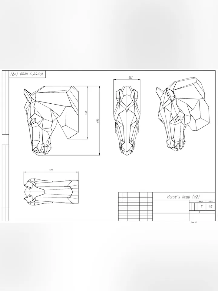 Welding Project Plans Drawings Horse Head (v2) (DXF, PDF)