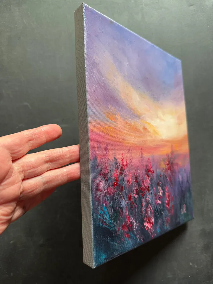 Sunset Oil Painting Rustic Wall Art Field Original Painting