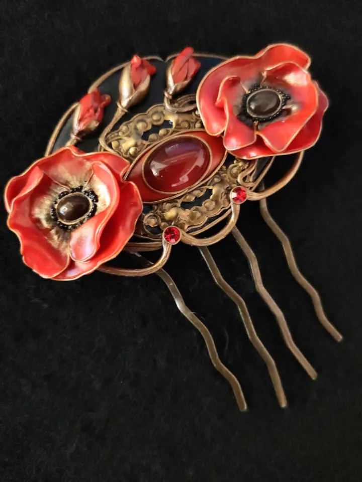 Hair clip Red poppy, Red Poppy Flower, Poppy Flower, Polymer clay Poppy