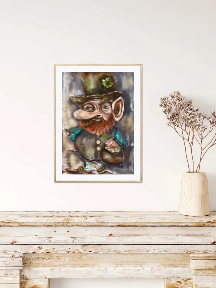Leprechaun with a pot of gold,original soft pastel painting,irish leprechaun painting, irish gnome painting,saint Patrick day gift.