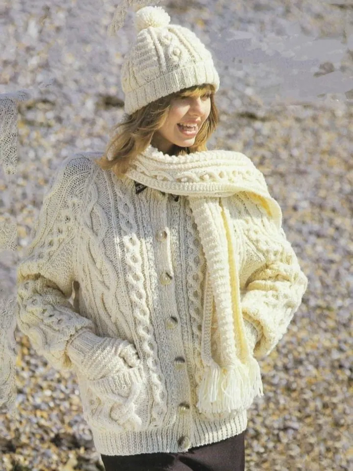 Aran cardigan knitting pattern, women ladies cardigan instant download
