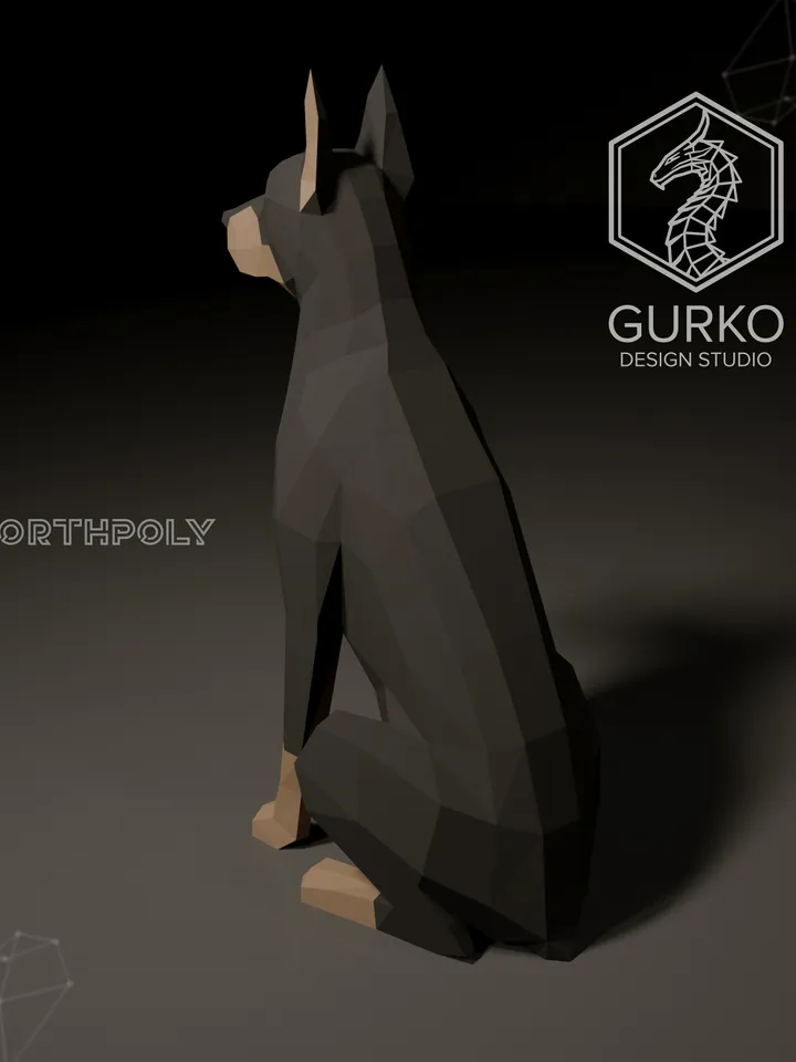 Seated Doberman Papercraft, Dog, Digital Template, PDF Download, Gurko, 3D LowPoly, Pepakura, Origami Sculpture, Paper Party Decor, DIY Gift