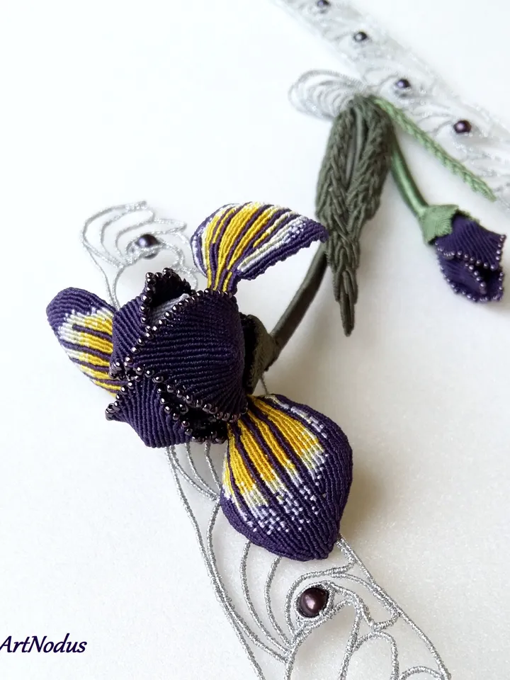 Asymmetrical Art Nouveau Water Iris Macrame Necklace