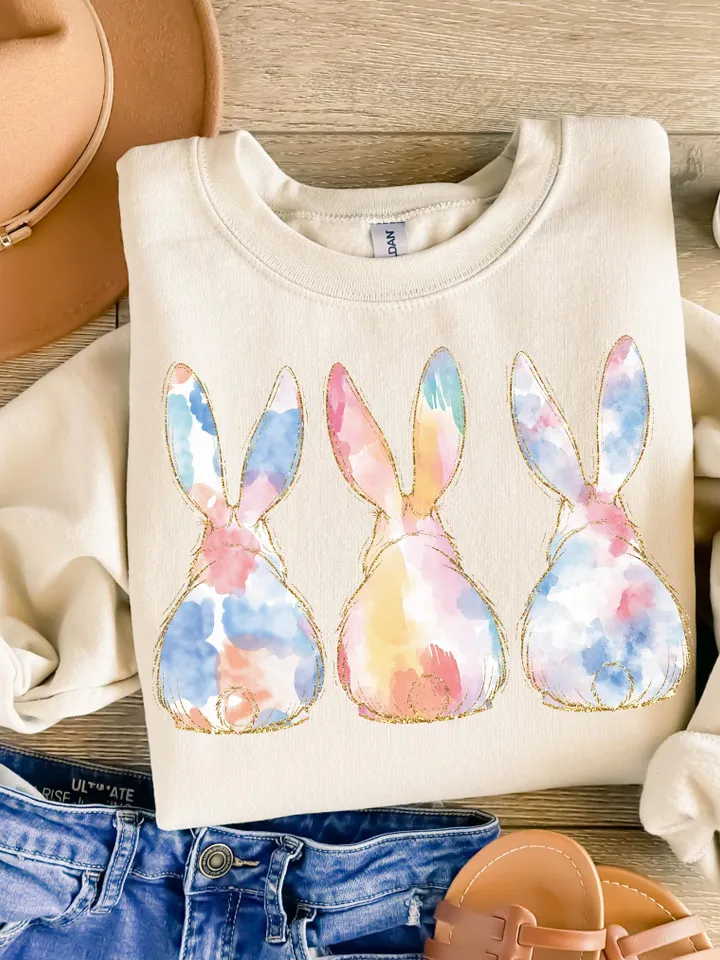 Soft Colors Bunnies PNG | Hand Drawn | Sublimation Design