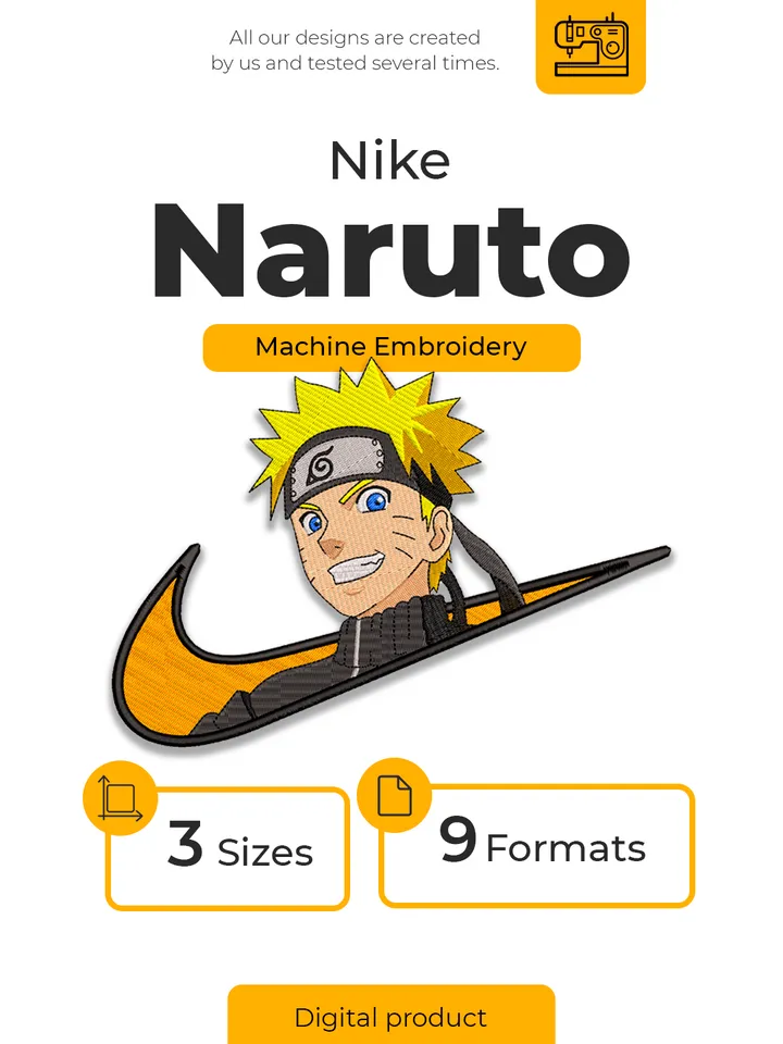 Naruto Embroidery Design File/ Naruto Anime Embroidery Design/ Machine Design. Swoosh Nike