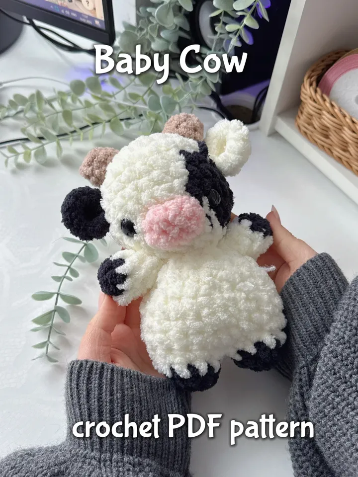Crochet pattern chubby cow, plushie crochet toys, cow crochet, cute baby cow crochet pattern PDF file US terms