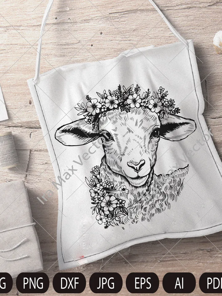 Lamb Svg, Sheep svg, lamb with flower crown, Cute Farm Animal, Livestock,farm life, Lamb Clipart, Lamb Vector, Lamb printable, Lambs svg