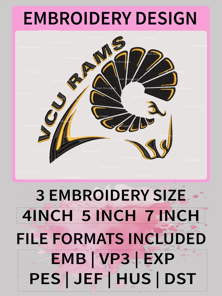 NCAA VCU Rams Logo Embroidery Files, Digital Machine Embroidery Designs for Sports Fans