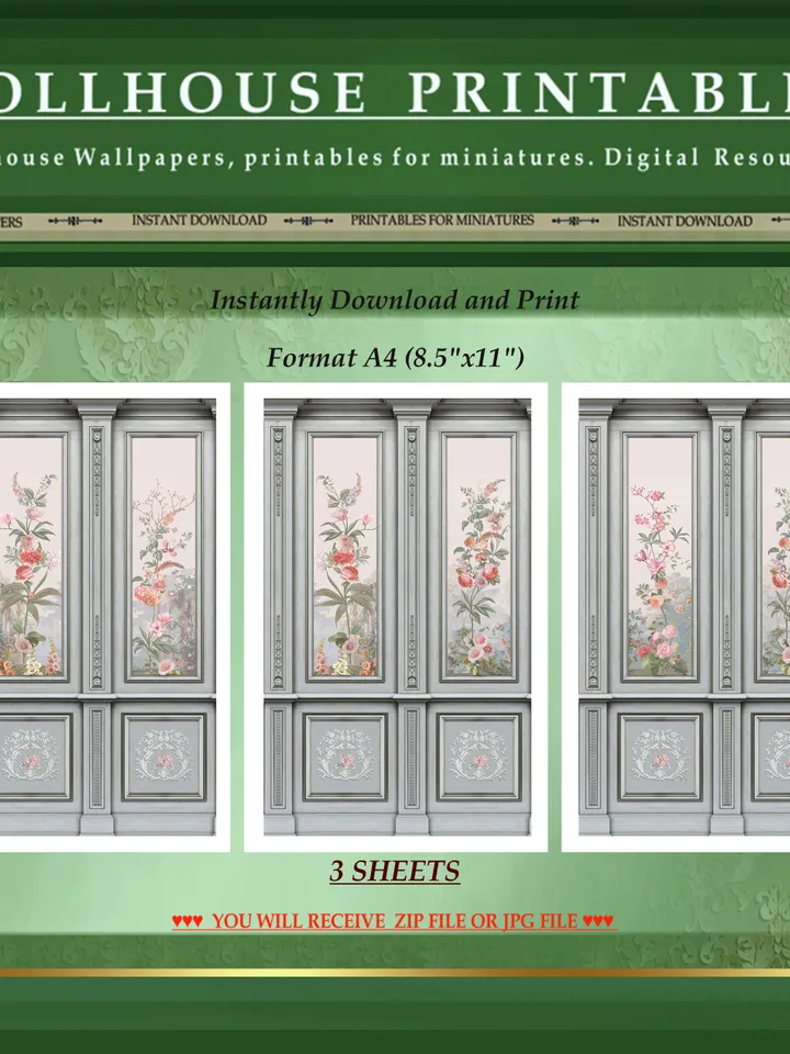 Wallpapers- Set 12 | Printables for Dollhouses and Unique Miniature Projects | Digital Downloads | in Scale 1/12th